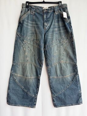 Free People We The Free Mid Rise Boyfriend Jeans Size 33 – Patchwork Panel Denim